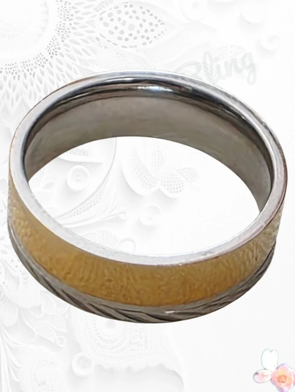 Vintage Two Tone Band Ring Minimalist Unisex Silver Gold Size 9